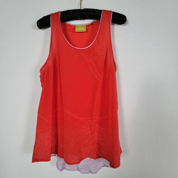 Anthropologie Maeve Womens Red Pink Sleeveless Silk Tank Top Size 8 Scoop Neck - Picture 1 of 7